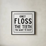 Only Floss by Melissa Averinos. Shown in a sleek black glass frame for a contemporary gallery look. Available as an archival giclee rolled canvas, fine art paper, or poster print. SKU 59181a.