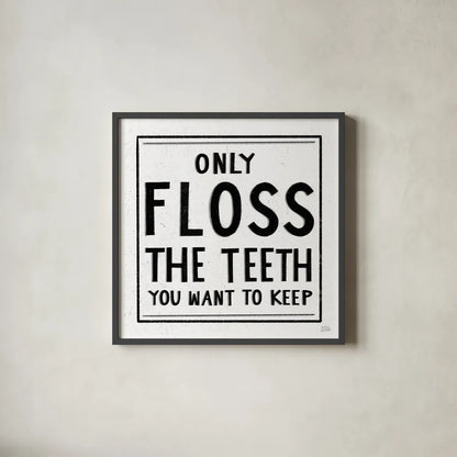 Only Floss by Melissa Averinos. Shown in a sleek black glass frame for a contemporary gallery look. Available as an archival giclee rolled canvas, fine art paper, or poster print. SKU 59181a.
