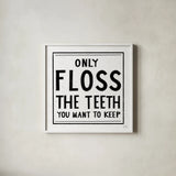 Only Floss by Melissa Averinos. Shown in a crisp white glass frame for a clean and minimalist style. Available as an archival giclee rolled canvas, fine art paper, or poster print. SKU 59181a.