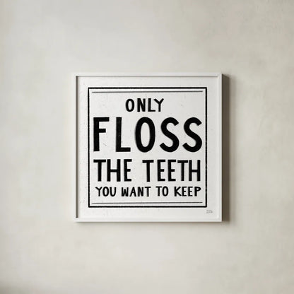 Only Floss by Melissa Averinos. Shown in a crisp white glass frame for a clean and minimalist style. Available as an archival giclee rolled canvas, fine art paper, or poster print. SKU 59181a.