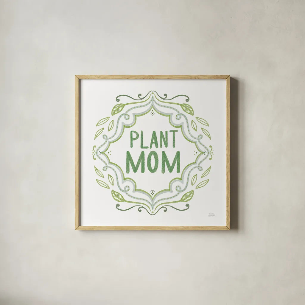 Plant Love I by Melissa Averinos. Shown in a natural wood glass frame for a timeless modern aesthetic. Available as an archival giclee rolled canvas, fine art paper, or poster print. SKU 59969a.