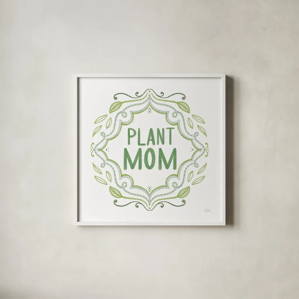 Plant Love I by Melissa Averinos. Shown in a crisp white glass frame for a clean and minimalist style. Available as an archival giclee rolled canvas, fine art paper, or poster print. SKU 59969a.