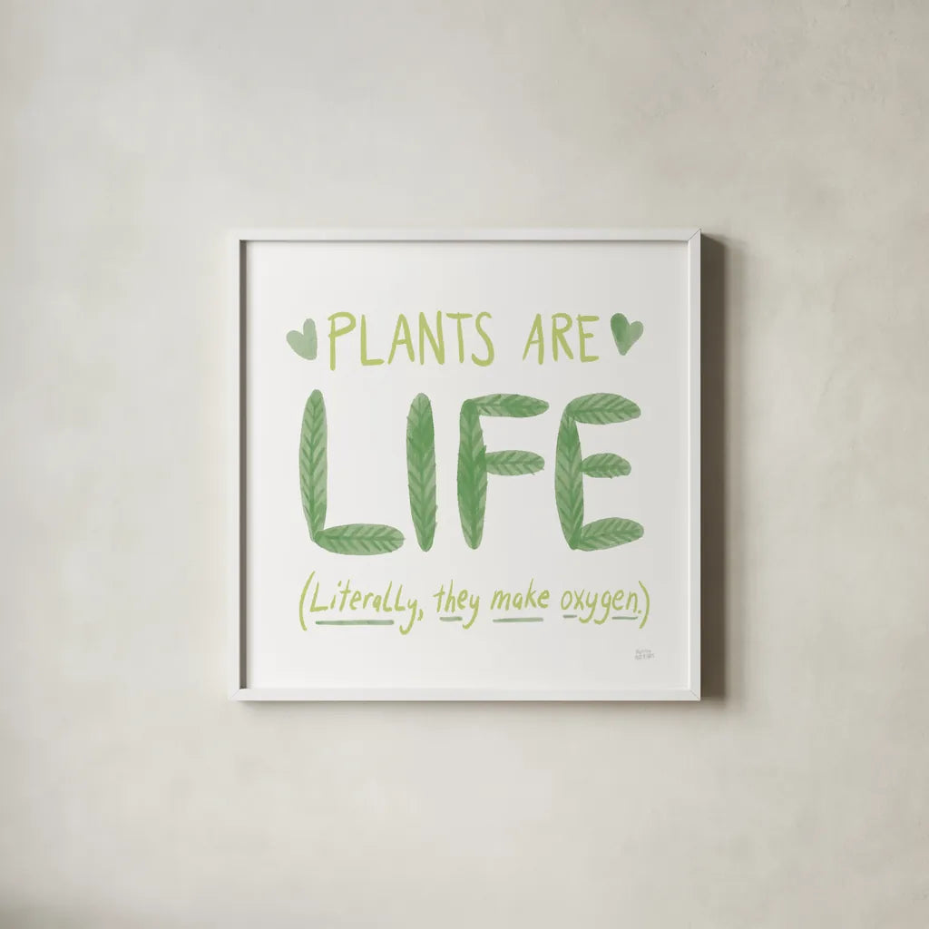 Plant Love II by Melissa Averinos. Shown in a crisp white glass frame for a clean and minimalist style. Available as an archival giclee rolled canvas, fine art paper, or poster print. SKU 59970a.