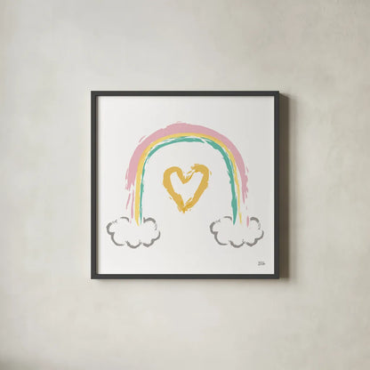 Rainbow Dream II by Melissa Averinos. Shown in a sleek black glass frame for a contemporary gallery look. Available as an archival giclee rolled canvas, fine art paper, or poster print. SKU 56797a.