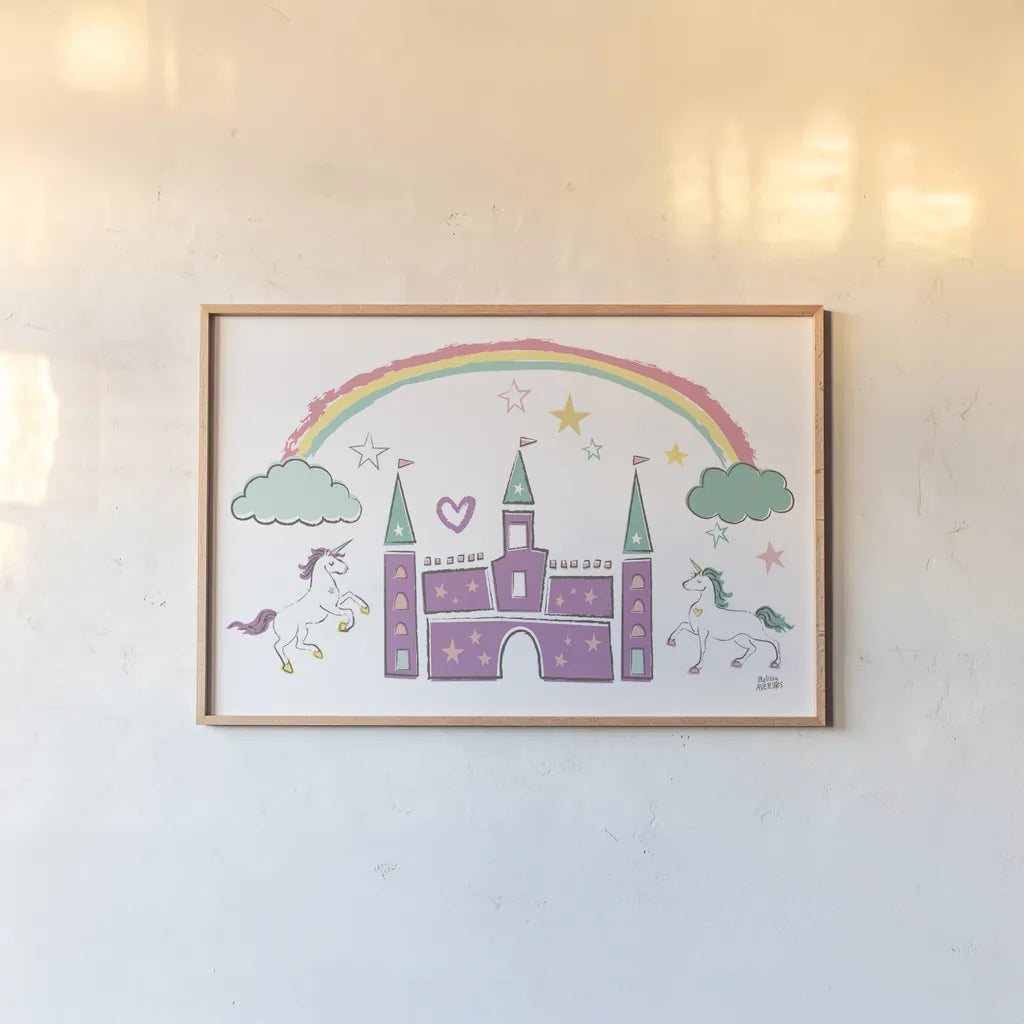 Rainbow Dream IV by Melissa Averinos. shown as a paper print in a natural frame. Available as a archival giclee rolled canvas, fine art paper, or poster print. SKU 73626i.