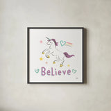 Rainbow Dream VI by Melissa Averinos. Shown in a sleek black glass frame for a contemporary gallery look. Available as an archival giclee rolled canvas, fine art paper, or poster print. SKU 73628a.