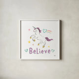 Rainbow Dream VI by Melissa Averinos. Shown in a crisp white glass frame for a clean and minimalist style. Available as an archival giclee rolled canvas, fine art paper, or poster print. SKU 73628a.