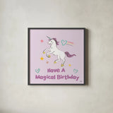 Rainbow Dream VI Magical Birthday by Melissa Averinos. Shown in a sleek black glass frame for a contemporary gallery look. Available as an archival giclee rolled canvas, fine art paper, or poster print. SKU 78017a.