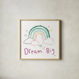 Rainbow Dream VII by Melissa Averinos. Shown in a natural wood glass frame for a timeless modern aesthetic. Available as an archival giclee rolled canvas, fine art paper, or poster print. SKU 73629a.