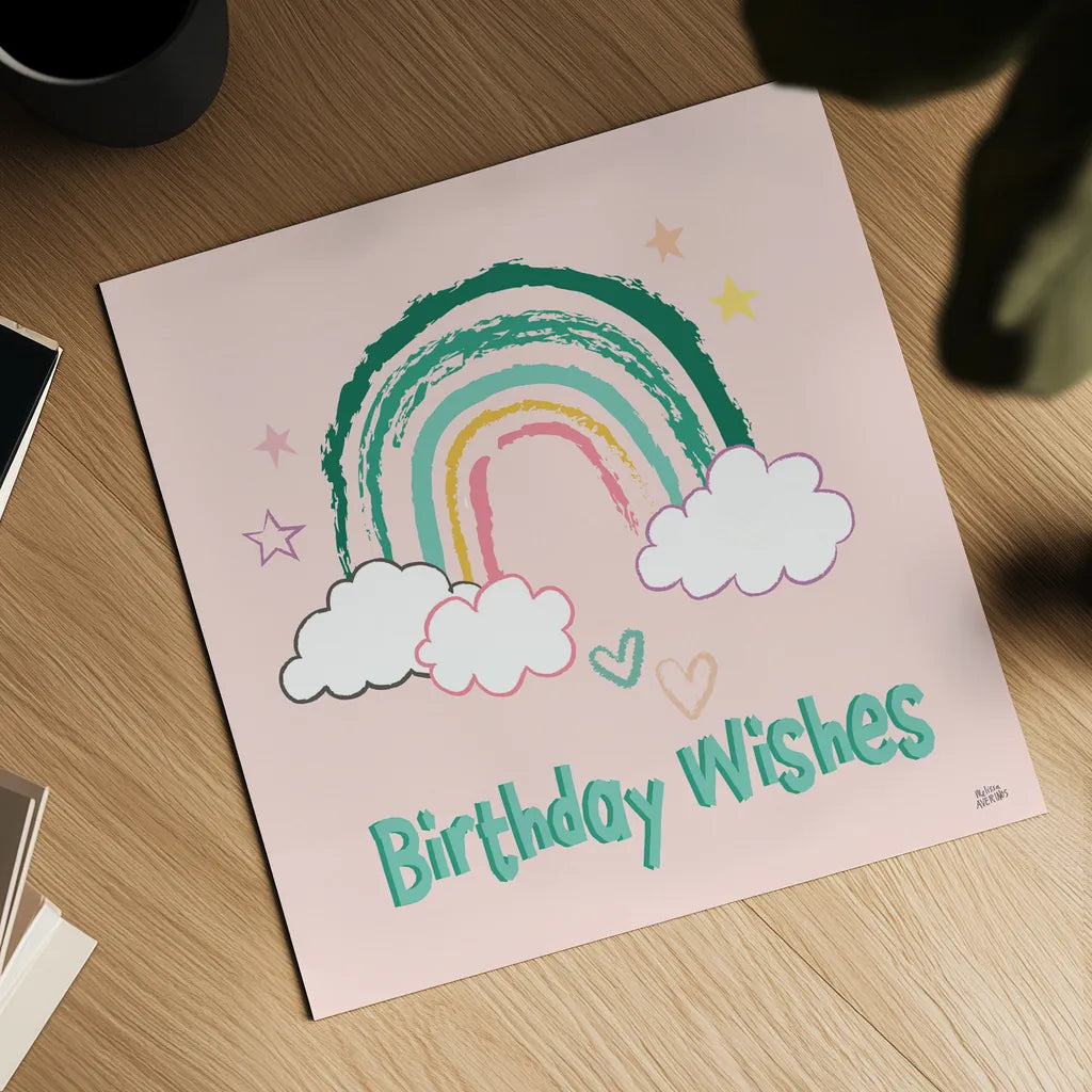 Rainbow Dream VII Birthday Wishes by Melissa Averinos. Shown as a detailed flat fine art print, highlighting archival giclee quality. Available as an archival giclee rolled canvas, fine art paper, or poster print. SKU 78018a.