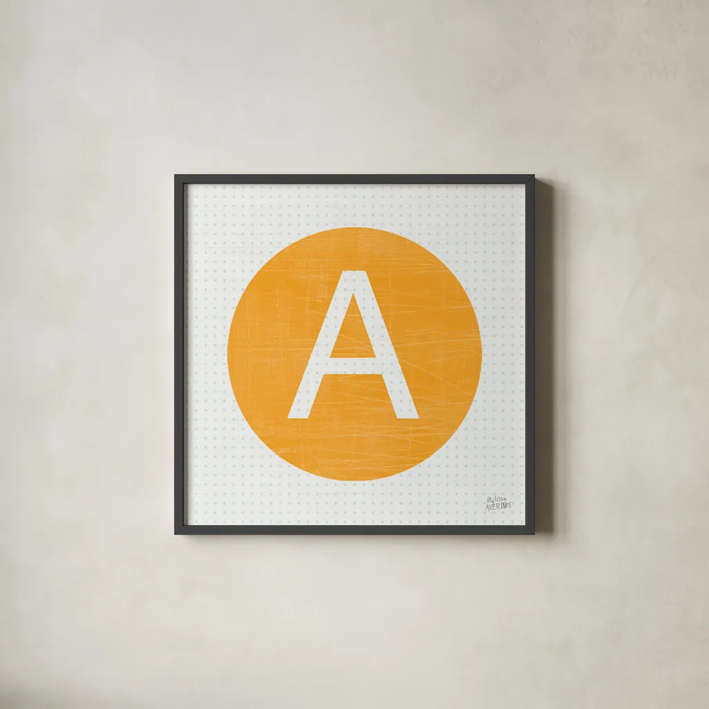 Retro Subway Symbol III by Melissa Averinos. Shown in a sleek black glass frame for a contemporary gallery look. Available as an archival giclee rolled canvas, fine art paper, or poster print. SKU 59445a.