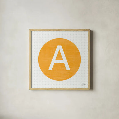 Retro Subway Symbol III by Melissa Averinos. Shown in a natural wood glass frame for a timeless modern aesthetic. Available as an archival giclee rolled canvas, fine art paper, or poster print. SKU 59445a.