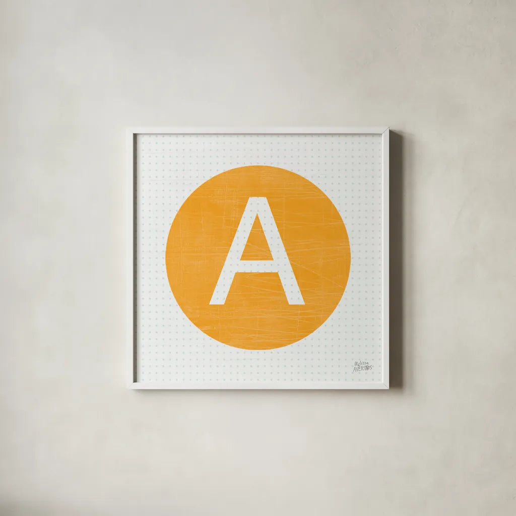 Retro Subway Symbol III by Melissa Averinos. Shown in a crisp white glass frame for a clean and minimalist style. Available as an archival giclee rolled canvas, fine art paper, or poster print. SKU 59445a.