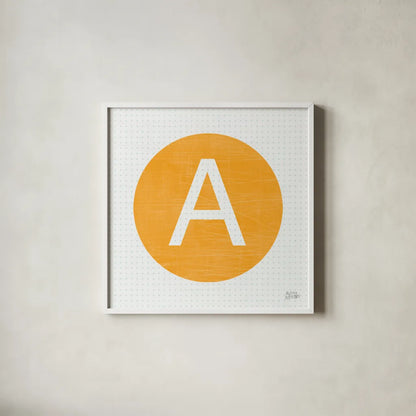 Retro Subway Symbol III by Melissa Averinos. Shown in a crisp white glass frame for a clean and minimalist style. Available as an archival giclee rolled canvas, fine art paper, or poster print. SKU 59445a.