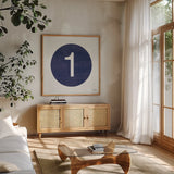 Retro Subway Symbol IV by Melissa Averinos. Shown in a natural wood frame in a cozy modern living room. Available as an archival giclee rolled canvas, fine art paper, or poster print. SKU 59446a.