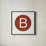 Retro Subway Symbol V by Melissa Averinos. Shown in a sleek black glass frame for a contemporary gallery look. Available as an archival giclee rolled canvas, fine art paper, or poster print. SKU 59447a.