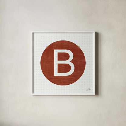 Retro Subway Symbol V by Melissa Averinos. Shown in a crisp white glass frame for a clean and minimalist style. Available as an archival giclee rolled canvas, fine art paper, or poster print. SKU 59447a.