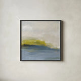 River Town by Melissa Averinos. Shown in a sleek black glass frame for a contemporary gallery look. Available as an archival giclee rolled canvas, fine art paper, or poster print. SKU 64354a.