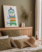 Robot Party Element III by Melissa Averinos. shown as a paper print in a natural frame. Available as a archival giclee rolled canvas, fine art paper, or poster print. SKU 30687h.