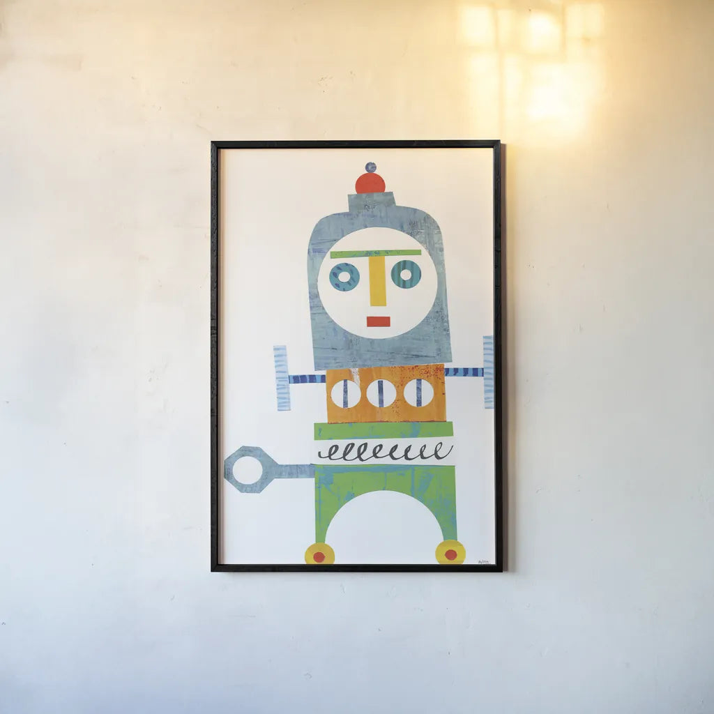 Robot Party Element III by Melissa Averinos. shown as a paper print in a black flame. Available as a archival giclee rolled canvas, fine art paper, or poster print. SKU 30687h.