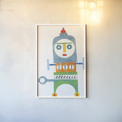 Robot Party Element III by Melissa Averinos. shown as a paper print in a white frame. Available as a archival giclee rolled canvas, fine art paper, or poster print. SKU 30687h.