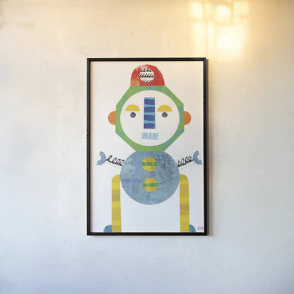 Robot Party Element IV by Melissa Averinos. shown as a paper print in a black flame. Available as a archival giclee rolled canvas, fine art paper, or poster print. SKU 30686h.