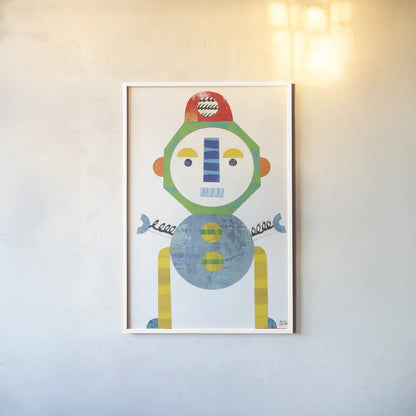 Robot Party Element IV by Melissa Averinos. shown as a paper print in a white frame. Available as a archival giclee rolled canvas, fine art paper, or poster print. SKU 30686h.