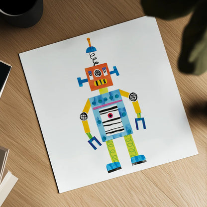 Robot Party II by Melissa Averinos. Shown as a detailed flat fine art print, highlighting archival giclee quality. Available as an archival giclee rolled canvas, fine art paper, or poster print. SKU 28533a.