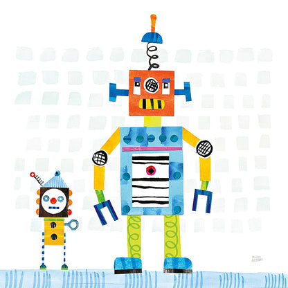 Robot Party II on Square Toys by Melissa Averinos. SKU 28694a. Archival Giclee Fine art print for wall decor.