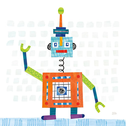 Robot Party III on Squares by Melissa Averinos. SKU 28691a. Archival Giclee Fine art print for wall decor.