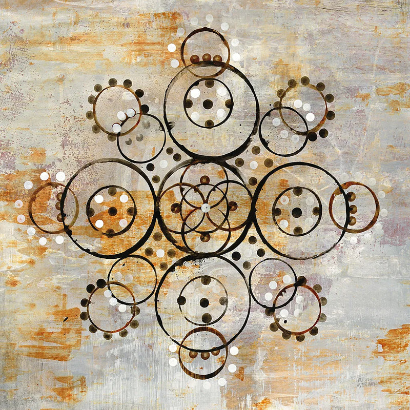 Saffron Mandala I Crop by Melissa Averinos. SKU 29693a. Archival Giclee Fine art print for wall decor.