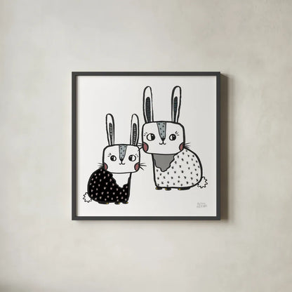 Scandy Baby V Warm Sq by Melissa Averinos. Shown in a sleek black glass frame for a contemporary gallery look. Available as an archival giclee rolled canvas, fine art paper, or poster print. SKU 52087a.