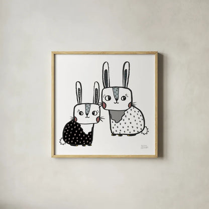 Scandy Baby V Warm Sq by Melissa Averinos. Shown in a natural wood glass frame for a timeless modern aesthetic. Available as an archival giclee rolled canvas, fine art paper, or poster print. SKU 52087a.