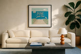 Sea and Me II by Melissa Averinos. Displayed in a glass frame with matte in a clean modern living room. Available as an archival giclee rolled canvas, fine art paper, or poster print. SKU 66259a.
