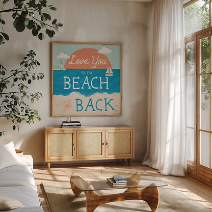 Sea and Me III by Melissa Averinos. Shown in a natural wood frame in a cozy modern living room. Available as an archival giclee rolled canvas, fine art paper, or poster print. SKU 66260a.