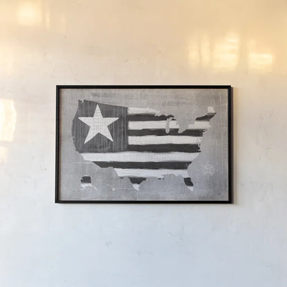 See the USA Americana BW by Melissa Averinos. shown as a paper print in a black flame. Available as a archival giclee rolled canvas, fine art paper, or poster print. SKU 52832i.