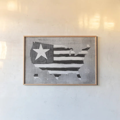 See the USA Americana BW by Melissa Averinos. shown as a paper print in a natural frame. Available as a archival giclee rolled canvas, fine art paper, or poster print. SKU 52832i.