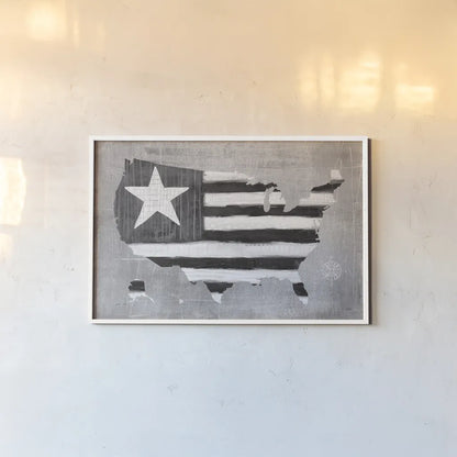 See the USA Americana BW by Melissa Averinos. shown as a paper print in a white frame. Available as a archival giclee rolled canvas, fine art paper, or poster print. SKU 52832i.