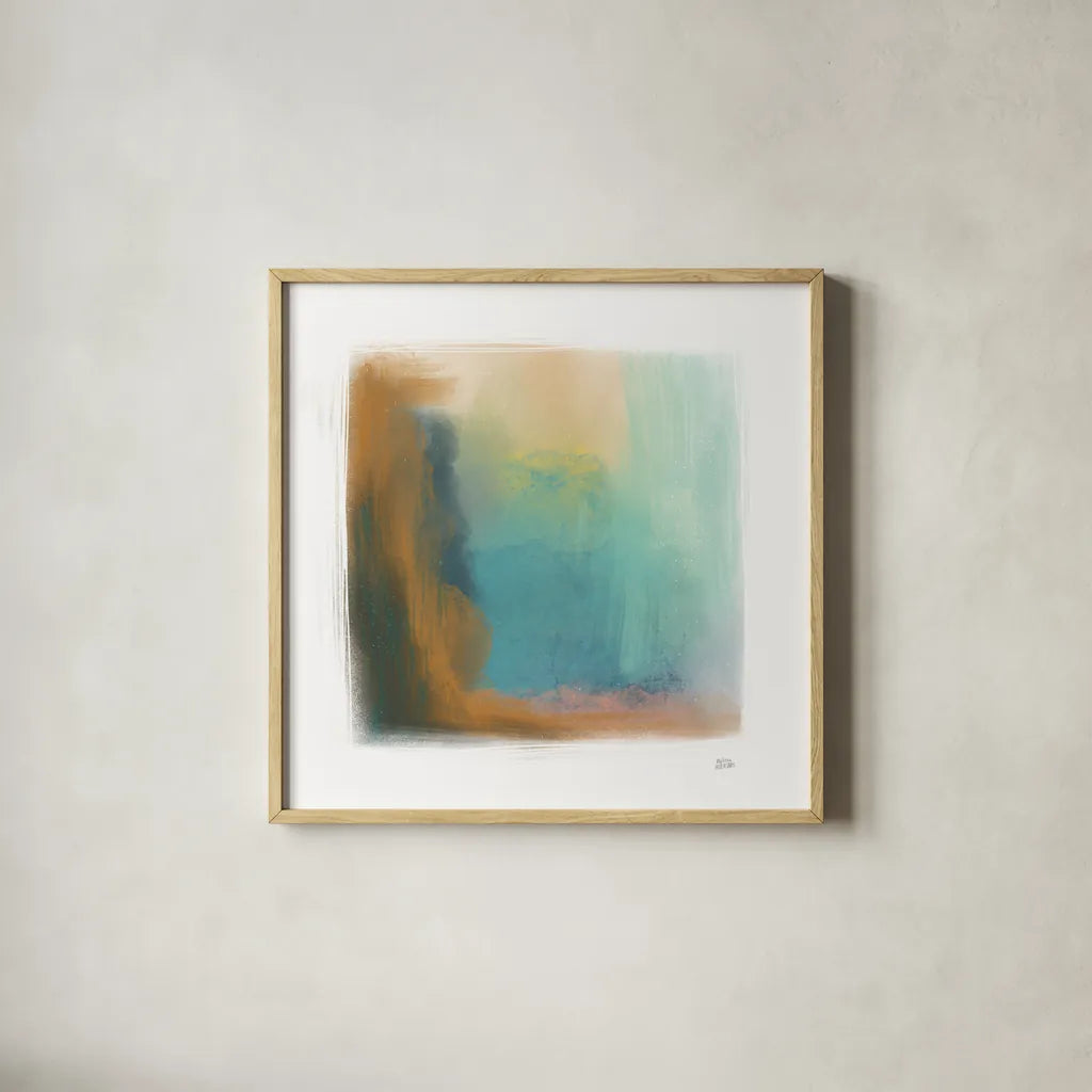Soft Abstract I by Melissa Averinos. Shown in a natural wood glass frame for a timeless modern aesthetic. Available as an archival giclee rolled canvas, fine art paper, or poster print. SKU 59184a.