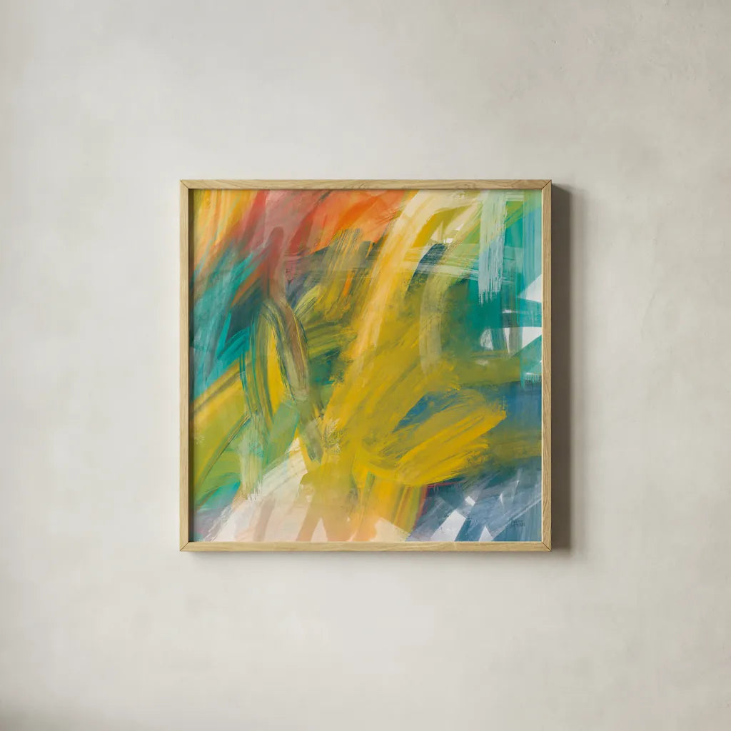 Spectrum by Melissa Averinos. Shown in a natural wood glass frame for a timeless modern aesthetic. Available as an archival giclee rolled canvas, fine art paper, or poster print. SKU 64433a.