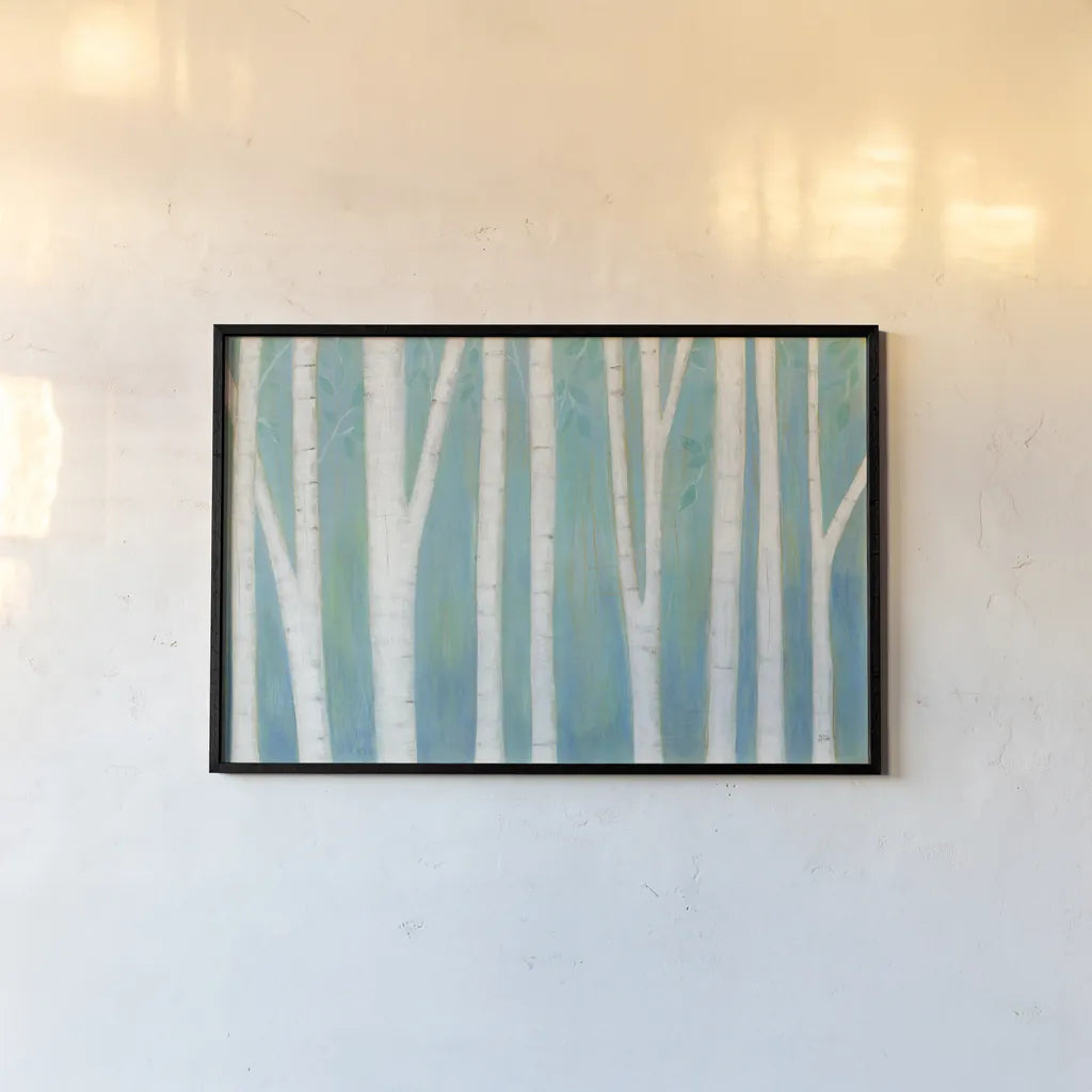 Spring Woods by Melissa Averinos. shown as a paper print in a black flame. Available as a archival giclee rolled canvas, fine art paper, or poster print. SKU 24312i.