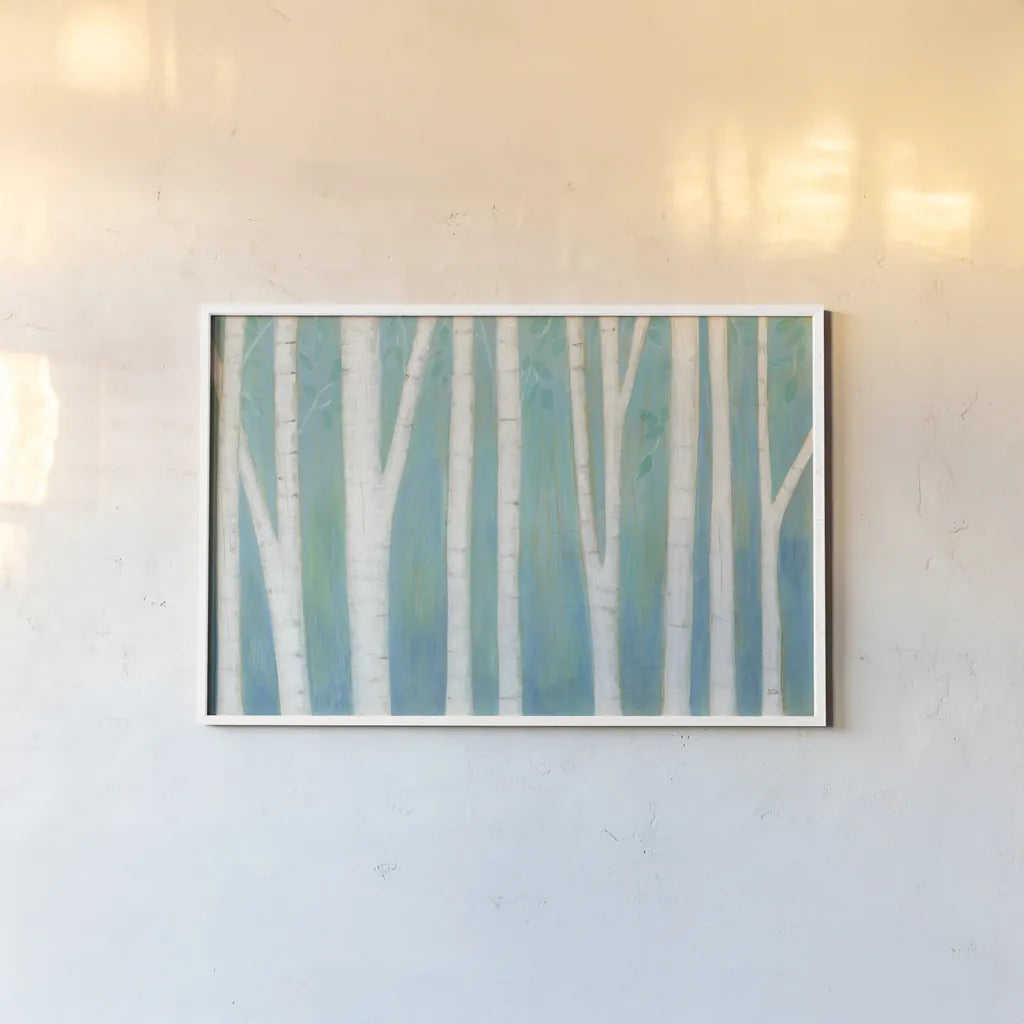 Spring Woods by Melissa Averinos. shown as a paper print in a white frame. Available as a archival giclee rolled canvas, fine art paper, or poster print. SKU 24312i.