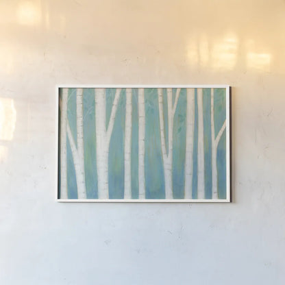 Spring Woods by Melissa Averinos. shown as a paper print in a white frame. Available as a archival giclee rolled canvas, fine art paper, or poster print. SKU 24312i.