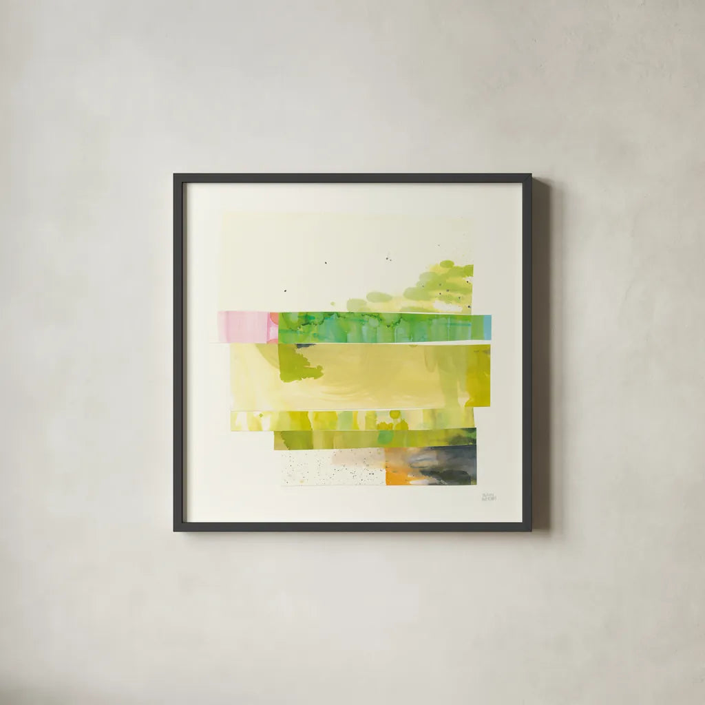 Stacks I by Melissa Averinos. Shown in a sleek black glass frame for a contemporary gallery look. Available as an archival giclee rolled canvas, fine art paper, or poster print. SKU 36901a.