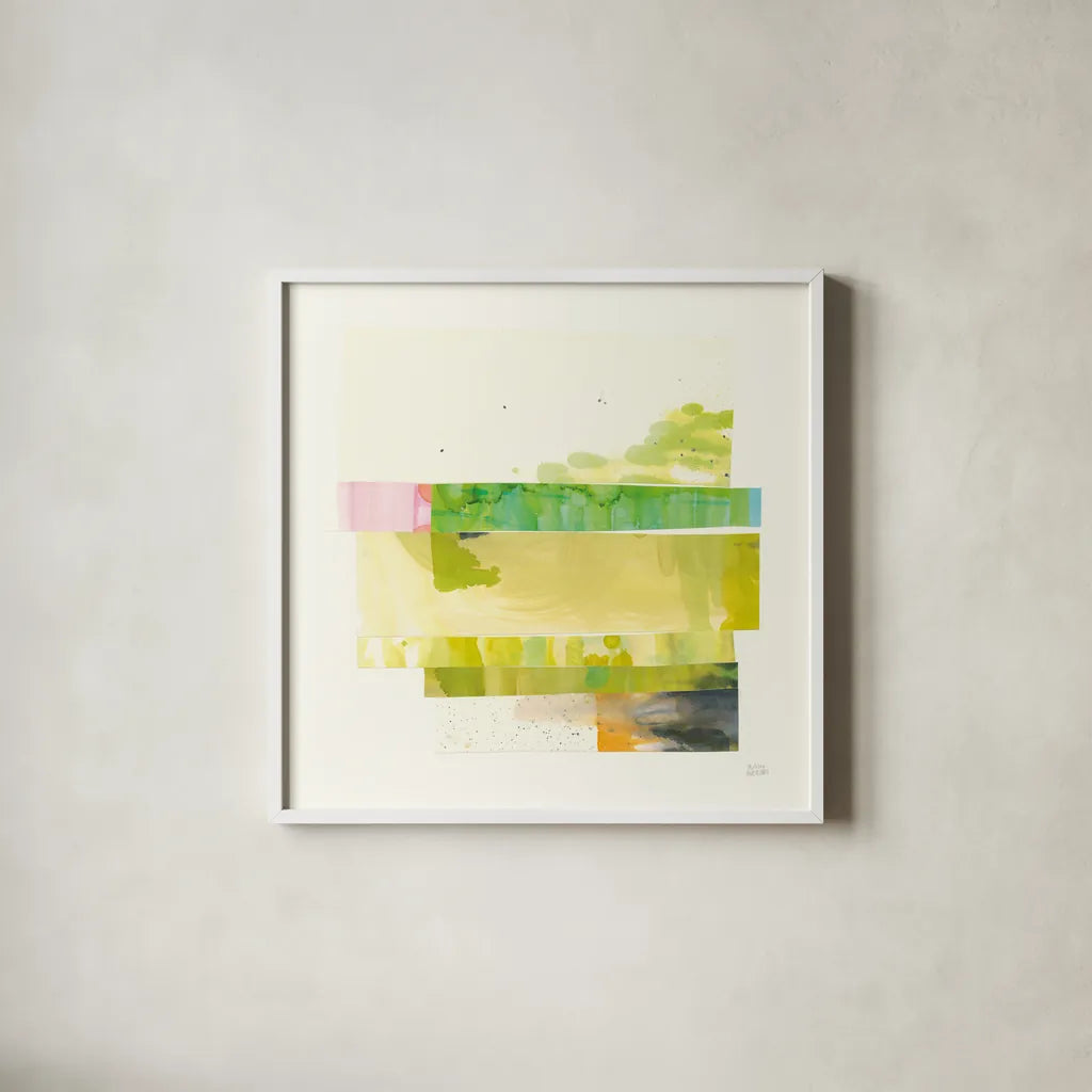 Stacks I by Melissa Averinos. Shown in a crisp white glass frame for a clean and minimalist style. Available as an archival giclee rolled canvas, fine art paper, or poster print. SKU 36901a.