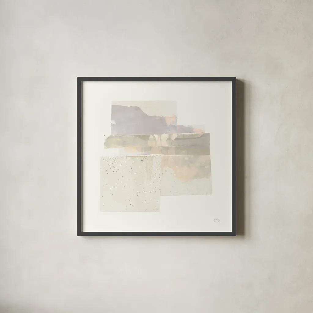 Stacks II Neutral by Melissa Averinos. Shown in a sleek black glass frame for a contemporary gallery look. Available as an archival giclee rolled canvas, fine art paper, or poster print. SKU 42934a.