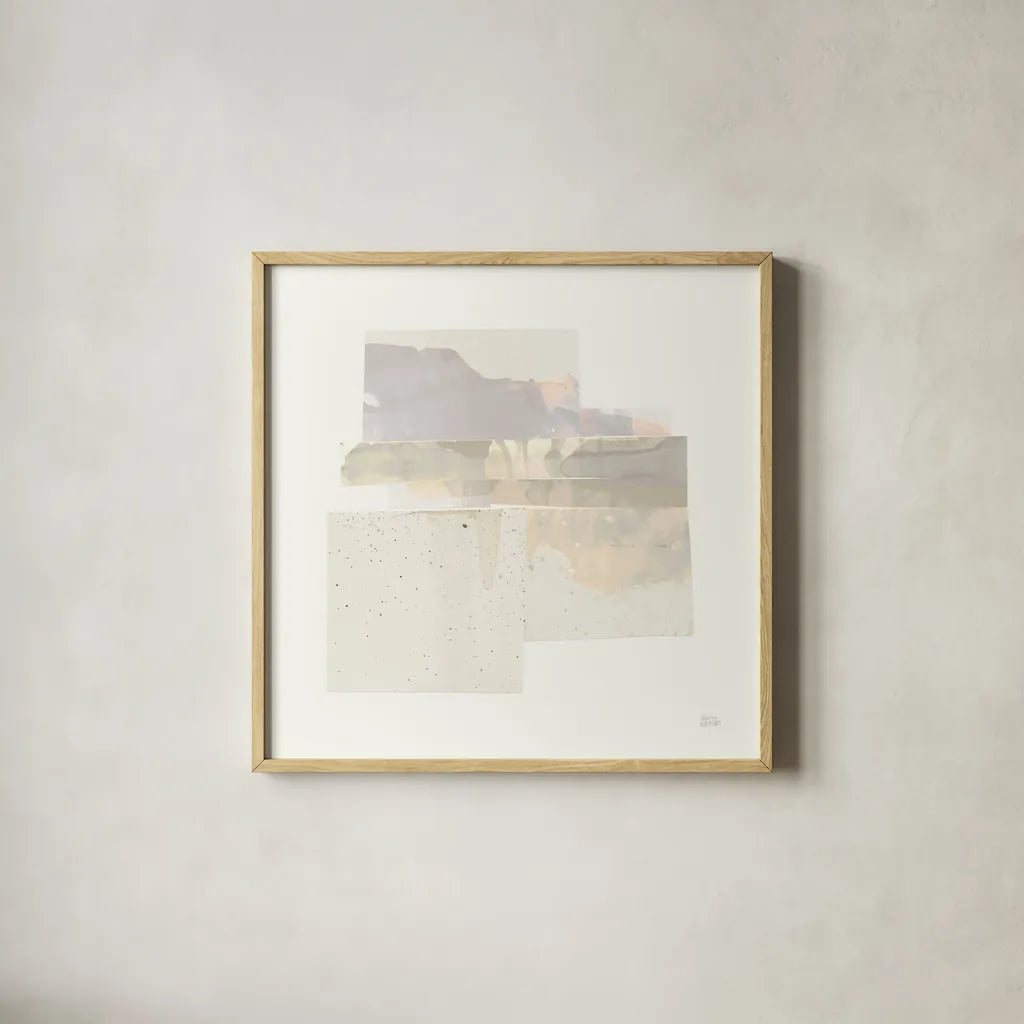 Stacks II Neutral by Melissa Averinos. Shown in a natural wood glass frame for a timeless modern aesthetic. Available as an archival giclee rolled canvas, fine art paper, or poster print. SKU 42934a.
