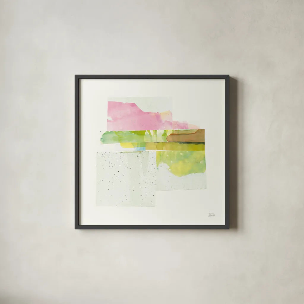 Stacks II v2 by Melissa Averinos. Shown in a sleek black glass frame for a contemporary gallery look. Available as an archival giclee rolled canvas, fine art paper, or poster print. SKU 37475a.