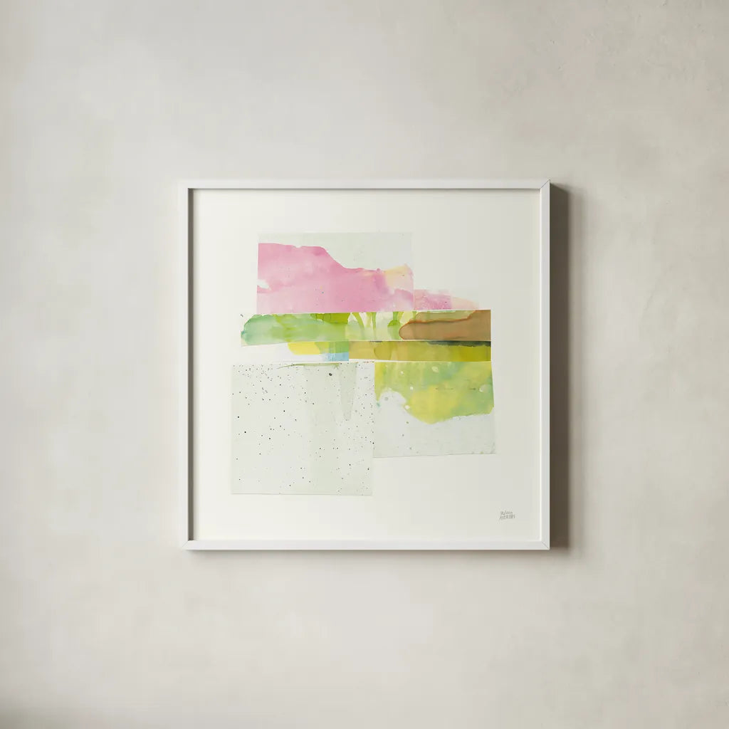 Stacks II v2 by Melissa Averinos. Shown in a crisp white glass frame for a clean and minimalist style. Available as an archival giclee rolled canvas, fine art paper, or poster print. SKU 37475a.