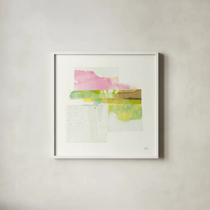 Stacks II v2 by Melissa Averinos. Shown in a crisp white glass frame for a clean and minimalist style. Available as an archival giclee rolled canvas, fine art paper, or poster print. SKU 37475a.